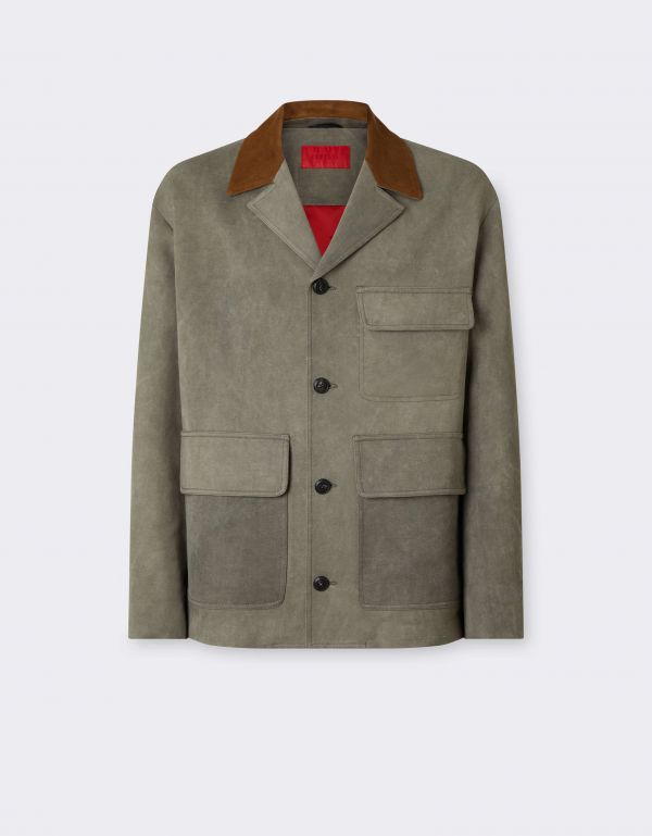  Ferrari Viscose Cady Jacket With Contrast Collar - Male Ready To Wear Olive Green 50 