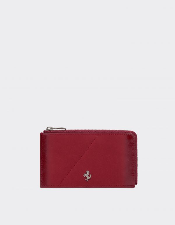  Ferrari Wallet With Zip In Smooth Leather And Nubuck - Male  Maison Red Os 