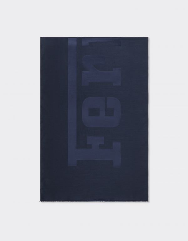  Ferrari Wool And Silk Scarf With Ferrari Logo -  Scarves & Stoles Navy Os 