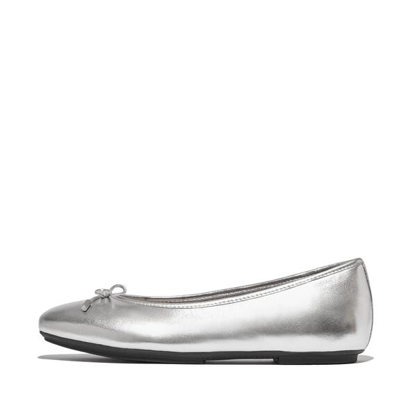  Delicato Bow Soft Metallic Leather Ballerinas 