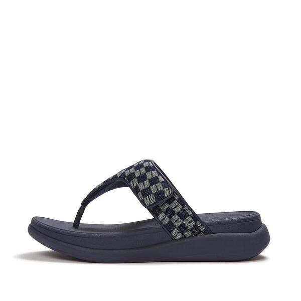  F Mode Go Adjustable Checkerboard Denim Toe Post Sandals 
