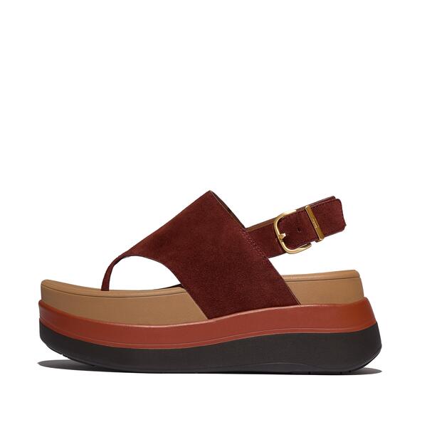 F Mode Stack Suede Back Strap Toe Post Sandals 