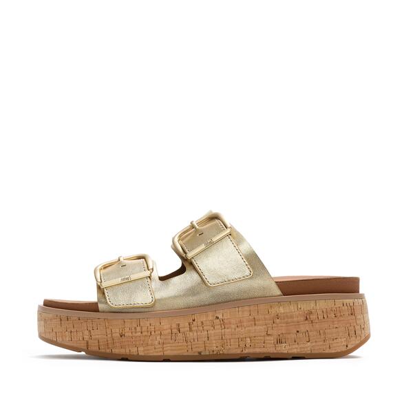  Gen Ff Max Buckle Metallic Leather/cork Two Bar Slides 