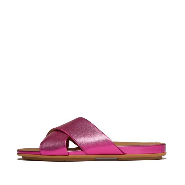  Gracie Metallic Leather Cross Slides 