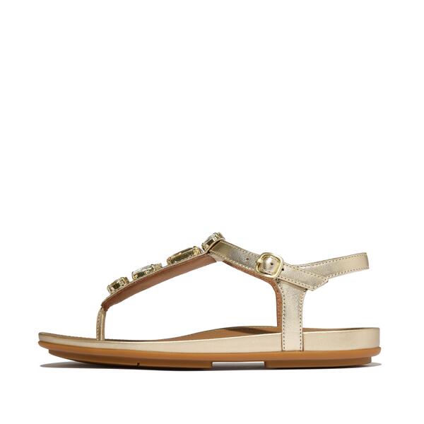  Gracie Ultra Jewel Metallic Leather T Bar Sandals 