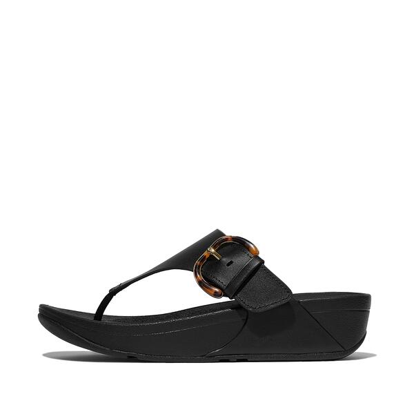  Lulu Resin Buckle Leather Toe Post Sandals 