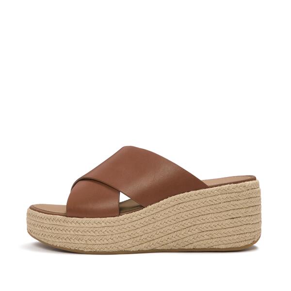  Platfforms Espadrille Leather Wedge Cross Slides 