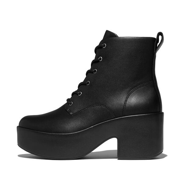  Platfforms Leather Heeled Lace Up Boots 