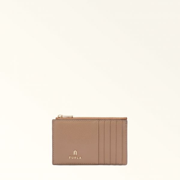  Furla Camelia Card Case M Greige Grey Textured Leather Woman 