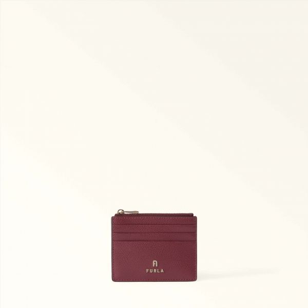  Furla Camelia Card Case S Red Apple Red Textured Leather Woman 