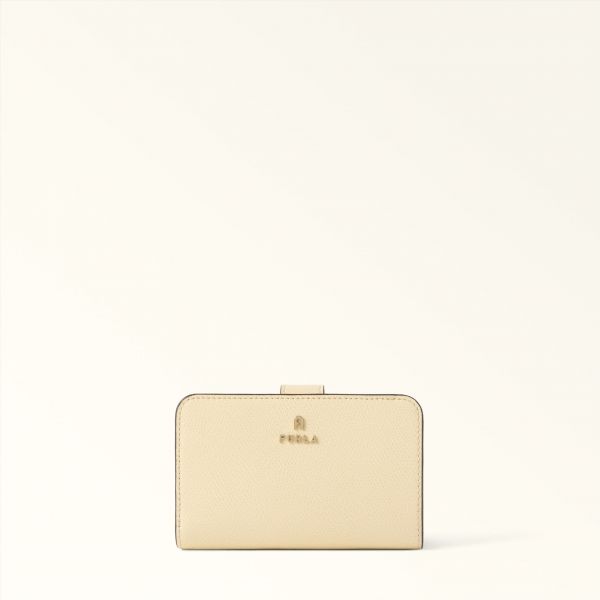  Furla Camelia Compact Wallet M Cremino Yellow Textured Leather Woman 