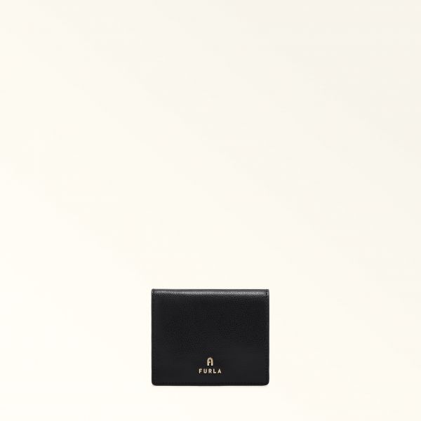  Furla Camelia Compact Wallet Nero Black Textured Leather Woman 
