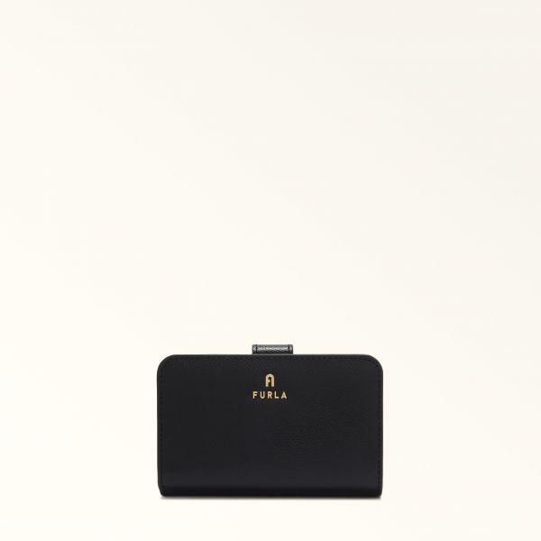  Furla Camelia Compact Wallet Nero Black Textured Leather Woman 