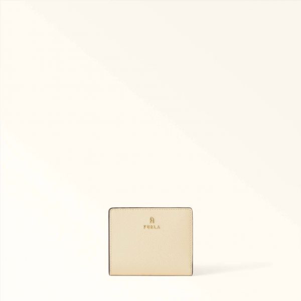  Furla Camelia Compact Wallet S Cremino Yellow Textured Leather Woman 