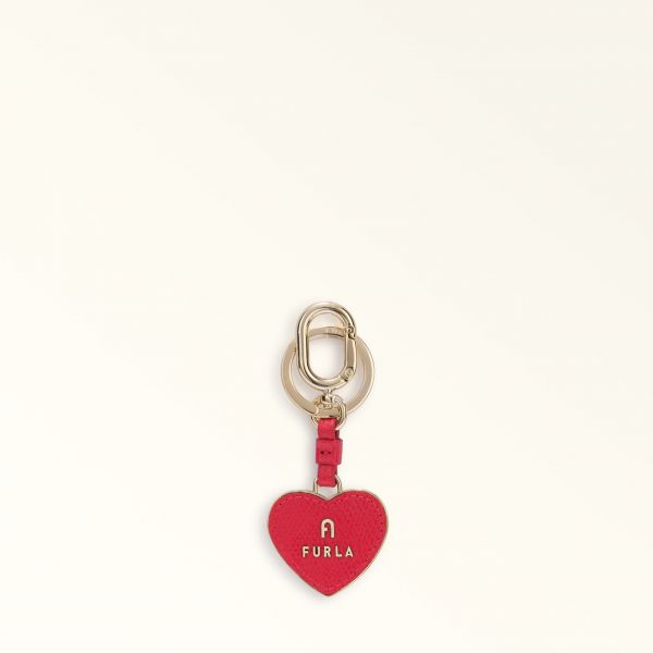 Furla Camelia Keyring Ruby Red Textured Leather + Metal Woman 