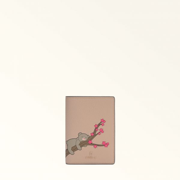  Furla Camelia Passport Holder S Toni Cotone Pink Eracle Grained Calf Leather With Orso Primavera Print Woman 