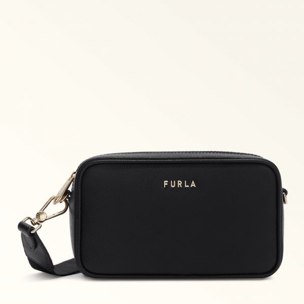  Furla Classic Crossbody Nero Black Andromeda Calf Leather + Webbing Strap With Triangle Design Woman 