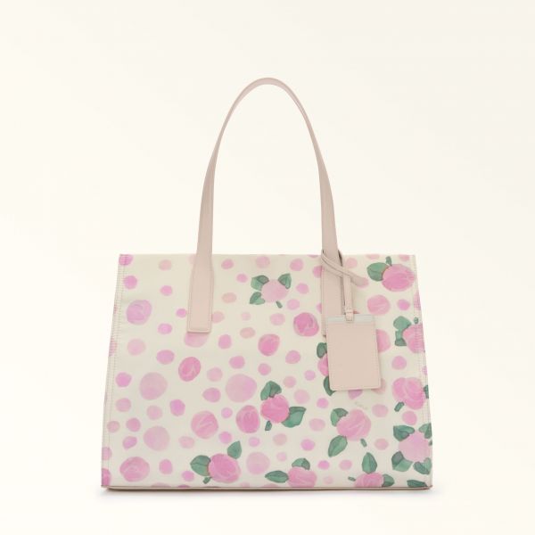  Furla Fresia Tote L Toni Azalea Pink Nylon Fabric With Rose Pois Print + Colourblock Sydney Calf Leather Woman 