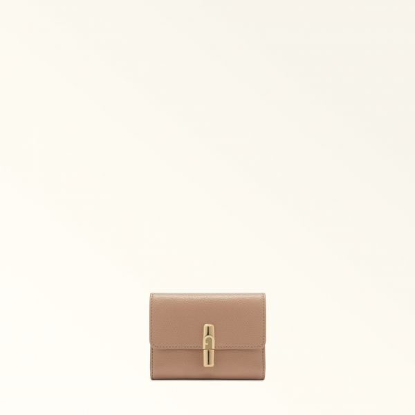  Furla Iride Compact Wallet S Greige Grey Textured Leather Woman 