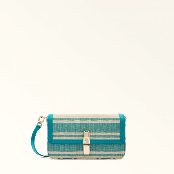  Furla Iride Crossbody S Toni Amatore Blue Multicolour Canvas Stripes Fabric + Sidney Calf Leather Woman 
