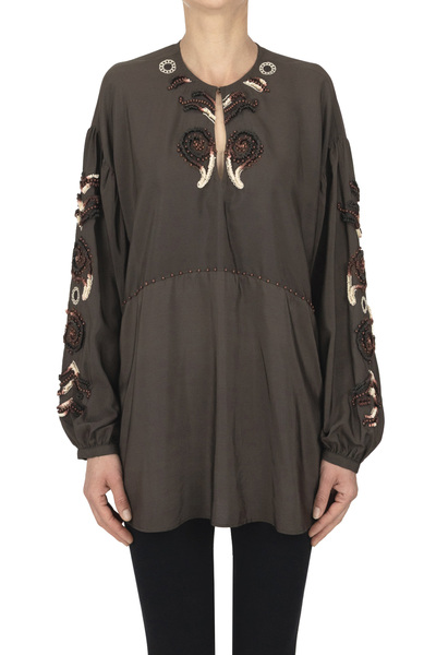  Fortela Embroidered Embellished Silk Shirt 