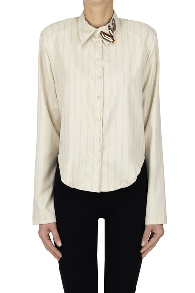  Haveone Cropped Pinstriped Shirt 