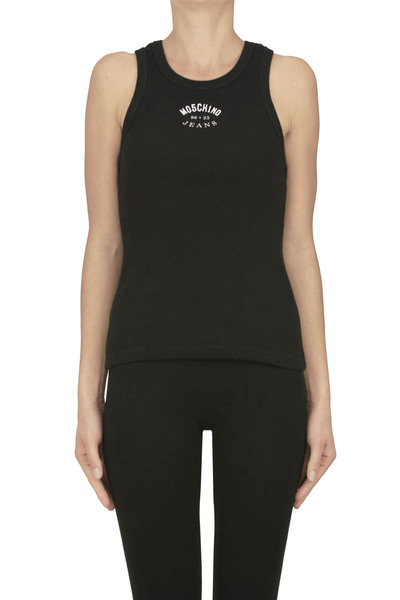  Moschino Jeans Designer Logo Ribbed Tank Top 