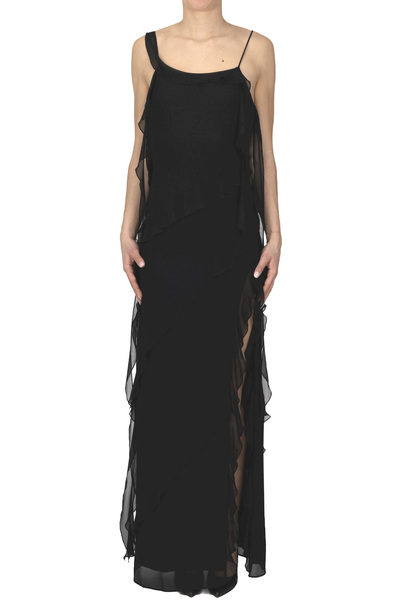  Nenette Ruched Chiffon Long Dress 