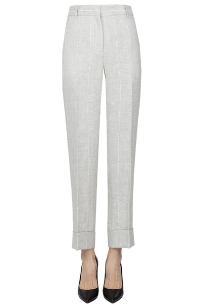  Slowear Pinstriped Linen Trousers 