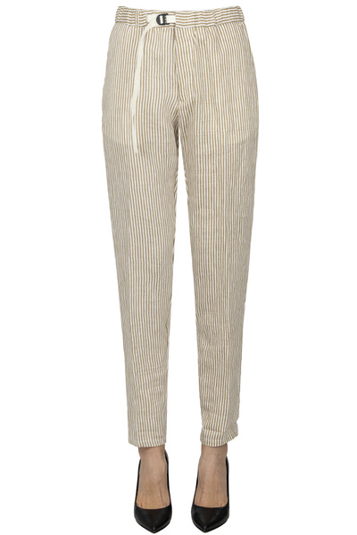  White Sand Striped Linen-blend Trousers 