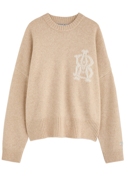  About Blank Logo-intarsia Wool-blend Jumper - Camel - Xl 