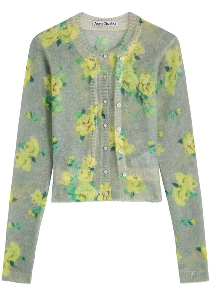  Acne Studios Floral Mohair-blend Cardigan - Grey - L (uk14 / L) 