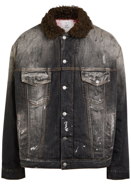  Acne Studios Washed Paint Splattered Faux Shearling Denim Jacket - Black - Xs/s 