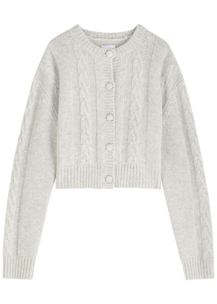  Aexae Cable-knit Cashmere-blend Cardigan - Grey - L (uk14 / L) 