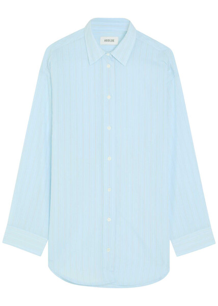  Agolde Sona Striped Cotton-blend Shirt - Light Blue - L (uk14 / L) 