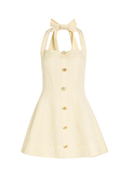  Aje Monroe Halterneck Linen-blend Mini Dress - Yellow - 8 (uk8 / S) 