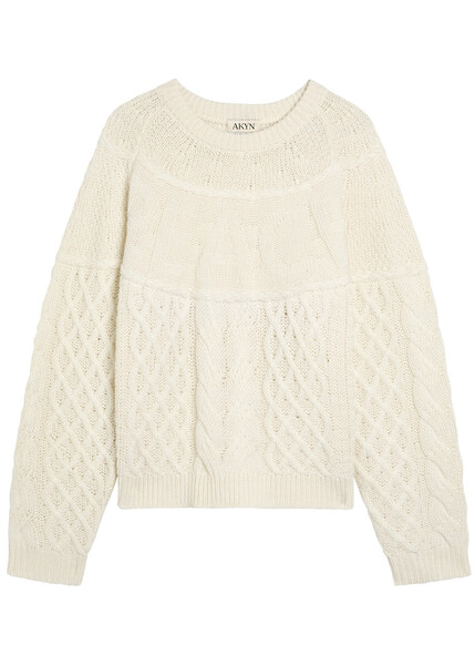  Akyn Peace Cable-knit Merino Wool-blend Jumper - Ivory - Xs/s (uk6-8 / Xs) 