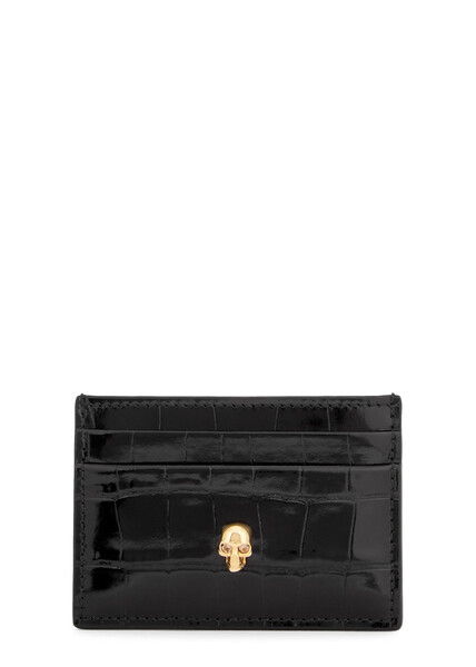  Alexander Mcqueen Skull-embellished Leather Card Holder - Black 