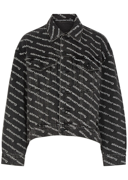  Alexanderwang.t Falling Back Black Logo-print Denim Jacket - S 