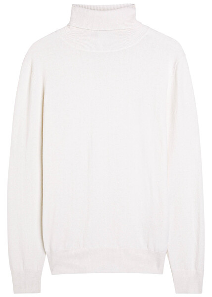  Allude Roll-neck Cashmere Top - Ecru - L 
