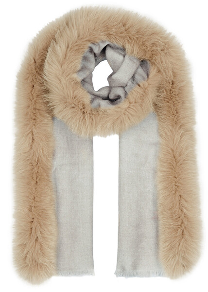  Ama Pure Fur-trimmed Wool Scarf - Beige 