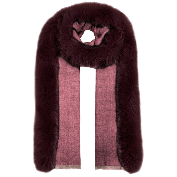  Ama Pure Fur-trimmed Wool Scarf - Burgundy 