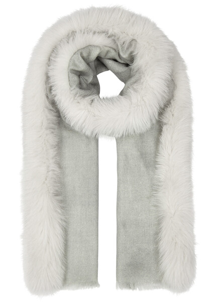  Ama Pure Fur-trimmed Wool Scarf - Grey 