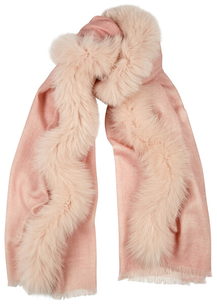  Ama Pure Fur-trimmed Wool Scarf - Light Pink 