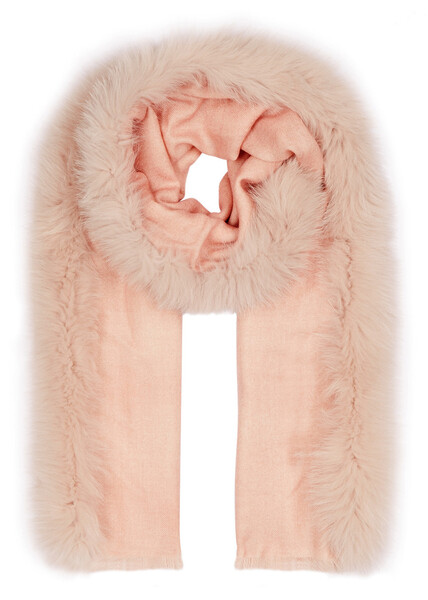  Ama Pure Fur-trimmed Wool Scarf - Pink 