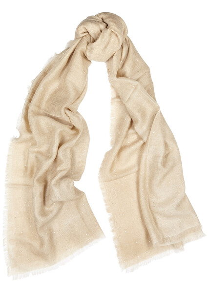  Ama Pure Sand Embellished Cashmere Scarf - Beige 