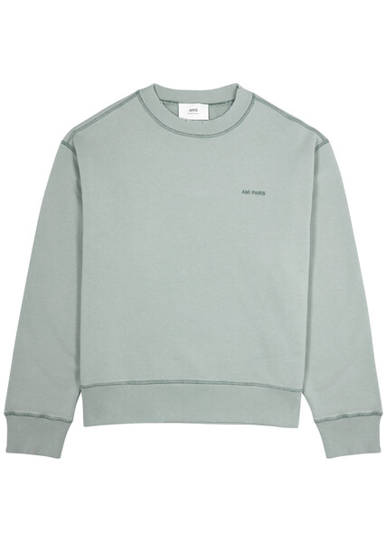  Ami Paris Fade Out Logo-embroidered Cotton Sweatshirt - Turquoise - S 