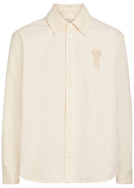  Ami Paris Logo-appliquéd Denim Overshirt - Cream - L 