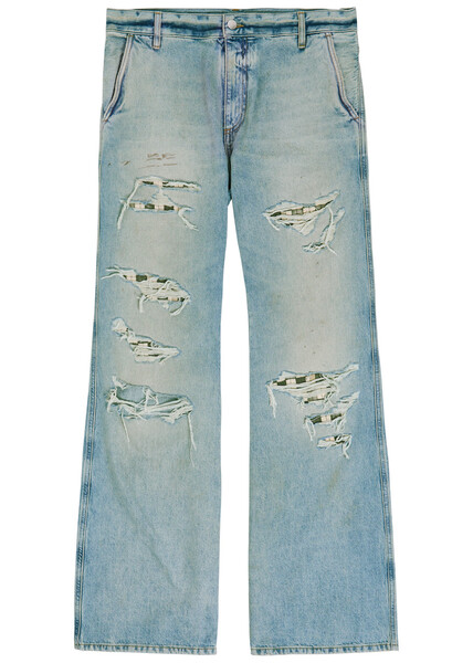  Amiri Checkered Repair Distressed Bootcut Jeans - Indigo - 32 (w32 / M) 