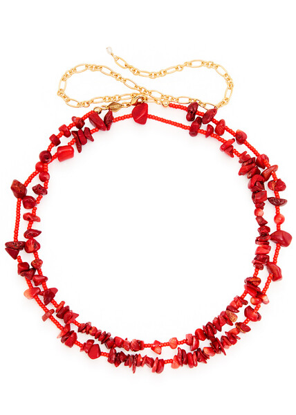  Anni Lu Reef Beaded 18kt Gold-plated Belt - Red - One Size 